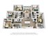 Modern 3D floor plan showcasing a spacious apartment layout with three inviting bedrooms, an open-concept living and dining area, a sleek kitchen with an island, two stylish bathrooms, and a private balcony.