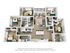 Modern 3D floor plan showcasing a spacious three-bedroom apartment with an open-concept living and dining area, stylish kitchen with an island, and two sleek bathrooms.