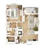 Chic 1-bedroom apartment floor plan with a stylish living room, modern kitchen, and cozy balcony.