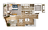Modern floor plan featuring an elegant 1-bedroom suite, spacious living area, open-concept kitchen, and private balcony with wood flooring in select units.