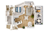 Modern 3D floor plan showcasing 1 bedroom, elegant living room, contemporary kitchen, and inviting terrace with patio furniture.