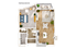 Charming floor plan showcasing a 1-bedroom apartment with open-concept living and dining area, modern kitchen, and private balcony.