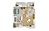 Chic floor plan showcasing a modern 1-bedroom apartment with open-concept living and dining area, stylish kitchen, and private balcony.