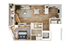 Modern floor plan featuring a spacious open-concept living area, stylish kitchen with an island, cozy bedroom, and private balcony.