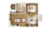 Modern 2D floor plan featuring a spacious open-concept living area, gourmet kitchen with dining space, luxurious bedroom, and elegant bathroom.