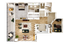 Elegant 3D floor plan showcasing a spacious layout with 1 bedroom, modern kitchen, inviting living area, home office, and outdoor patio.