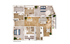 Chic 3-bedroom floor plan with open living area, modern kitchen, and private balcony, showcasing elegant wood flooring.