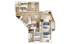 Chic 2D floor plan featuring two bedrooms, an airy open-concept living and dining area, and a modern kitchen, perfect for comfortable living.
