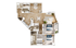 Contemporary 3D floor plan featuring two spacious bedrooms, a modern open-concept living and dining area, stylish kitchen, and luxurious bathrooms with wood flooring in select units.