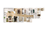 Modern floor plan showcasing a spacious layout with two bedrooms, a stylish open living area, elegant dining space, and well-appointed kitchen.