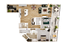 Chic apartment floor plan showcasing 2 bedrooms, spacious living and dining area, modern kitchen, and a cozy balcony.