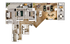 Elegant floor plan showcasing a spacious 3-bedroom apartment with open-concept living area, modern kitchen, and private balcony.