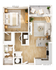 Elegant floor plan showcasing a cozy one-bedroom layout with open living area, modern kitchen, stylish bathroom, and a charming balcony.