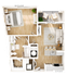 Contemporary open-plan layout featuring a spacious bedroom, cozy living area, modern kitchen, stylish bathroom, and inviting balcony.