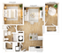 Modern floor plan showcasing 3 bedrooms, a stylish open-plan living area, and a cozy home office. Features sleek kitchen design with island seating and contemporary bathroom layout.