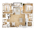 Elegant 2-bedroom apartment floor plan featuring a cozy living area, modern kitchen with island, two bathrooms, and a charming balcony. Ideal for stylish living.