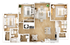 Modern 2D apartment floor plan showcasing 3 spacious bedrooms, a stylish open-plan living and dining area, and a contemporary kitchen with island seating.