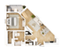 Elegant 1-bedroom apartment floor plan featuring a modern open-concept living area, spacious kitchen, and cozy balcony space.