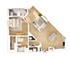 Elegant floor plan showcasing a spacious open-concept living area with abundant natural light, a cozy bedroom, and a modern kitchen.