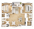 Modern floor plan showcasing two spacious bedrooms, a cozy living area, open kitchen with island, and a balcony. Perfect blend of style and functionality.