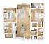 Inviting floor plan showcasing two spacious bedrooms, a modern open-concept kitchen with island seating, a cozy living space, and an elegant dining area, complemented by a private balcony.