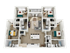 Modern 3D apartment floor plan showcasing 3 bedrooms, open-concept living and kitchen area, and stylish bathrooms.