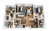 Inviting 3D floor plan showcasing 3 bedrooms, elegant open-concept living space, modern kitchen, and two luxurious bathrooms.