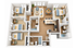 Inviting 3D floor plan showcasing three elegant bedrooms, a stylish open-concept kitchen and living room, two modern bathrooms, and a charming dining area, perfect for families seeking comfort and luxury.