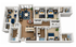 Spacious 3D floor plan featuring 3 elegant bedrooms, modern kitchen with island, cozy living area, and two full bathrooms, designed for comfort and functionality.