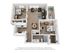 3D floor plan showcasing 2 bedrooms, open-plan living area with dining and kitchen, and balcony access.