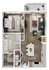 Modern floor plan showcasing one bedroom, elegant living area, bathroom, and kitchen.