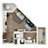 Innovative floor plan of a modern studio apartment with open living space, kitchen, and balcony.