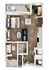 Contemporary apartment layout showcasing a spacious bedroom, cozy living area, and open kitchen with a small balcony.