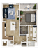 Modern 1-bedroom apartment with open-concept living, sleek kitchen, and balcony.