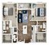 Sophisticated floor plan featuring two bedrooms, a spacious living area, modern kitchen, and a balcony.