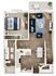 Chic 2D floor plan showcasing a one-bedroom layout with a modern kitchen and cozy living area.