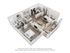Charming 2D floor plan showcasing a modern two-bedroom apartment with an open-concept living area, sleek kitchen island, and cozy balcony retreat.