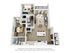Inviting 3D floor plan showcasing 2 cozy bedrooms, a modern open-concept living room, and a stylish kitchen with a breakfast bar, next to a spacious balcony.