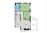 Contemporary floor plan of a 2-bedroom apartment featuring an open living area, kitchen, bathroom, and patio.
