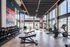 Apartments in West Oakland, CA, with In-Unit Washer and Dryer - Prescott Station - A Modern Fitness Center Features Weight Benches, Dumbbell Racks, Cardio Machines, And Floor-To-Ceiling Windows.