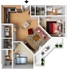 Charming floor plan featuring 2 bedrooms, cozy living room, modern kitchen, two bathrooms, and a welcoming balcony space.