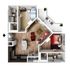Modern 2D apartment floor plan with two bedrooms, cozy living room, chic kitchen, and an inviting balcony.