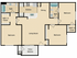 Spacious floor plan featuring 3 bedrooms, an inviting living room, dining area, modern kitchen, 2 baths, and 2 walk-in closets, complete with a patio/balcony.
