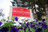 Vibrant Orchard Grove Apartments sign surrounded by lush greenery and colorful flowers, creating an inviting entrance.