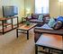 Living room with TV and two brown couches