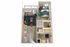 Modern open-concept apartment floor plan featuring a cozy bedroom, stylish living area, well-equipped kitchen, and spacious bathroom.