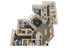 Elegant 3D floor plan showcasing three spacious bedrooms, a cozy living area, and a modern kitchen with hardwood floors.