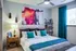 BedroomView of a luxury Denver one bedroom apartment living room with hard wood floors.