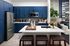 Modern kitchen with blue cabinets and spacious island