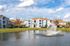 Scenic lake views with a peaceful fountain feature.
